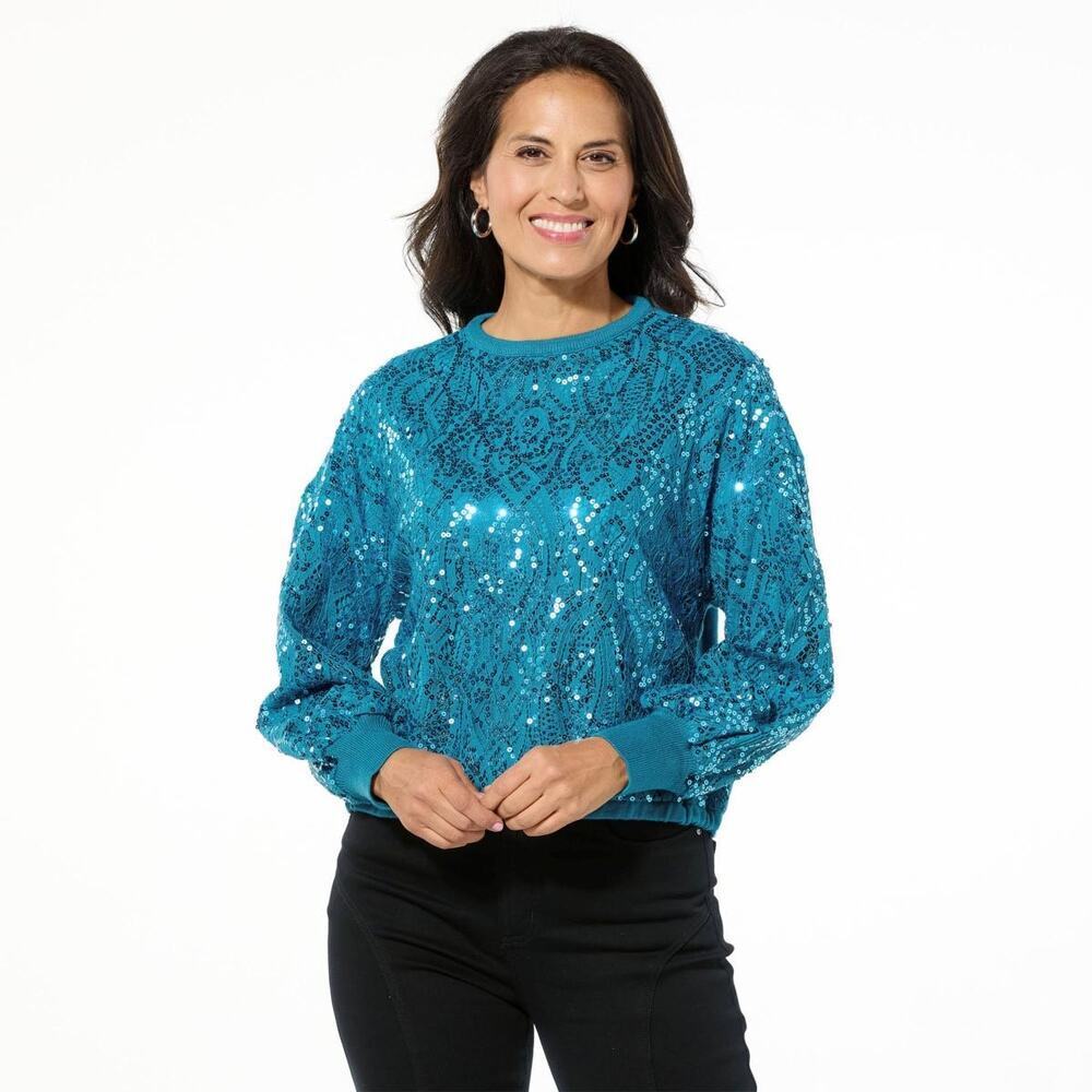 Mark & James by Badgley Mischka Izzie Sequin Knit Sweater Top Size Large